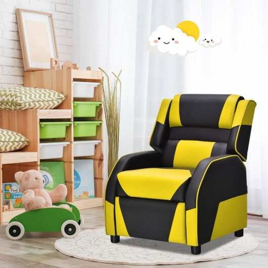 Kids Youth PU Leather Gaming Sofa Recliner with Headrest and Footrest - Yellow - Minihomy