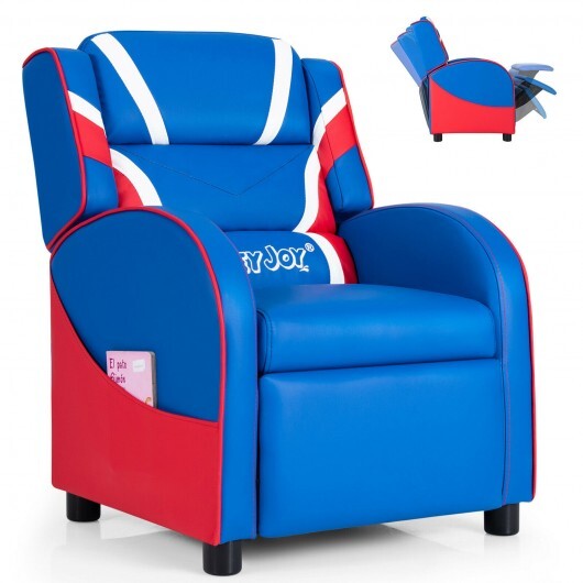 Kids Leather Recliner Chair with Side Pockets-Blue - Color: Blue - Minihomy