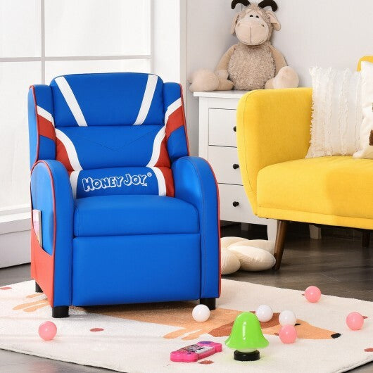 Kids Leather Recliner Chair with Side Pockets-Blue - Color: Blue - Minihomy