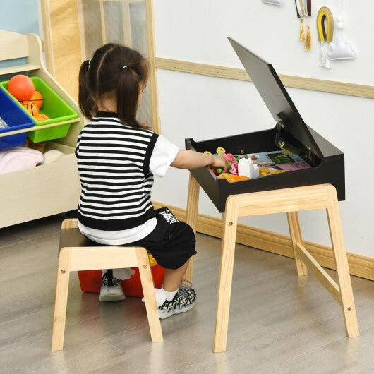 Kids Activity Table and Chair Set with Storage Space for Homeschooling-Black - Color: Black - Minihomy