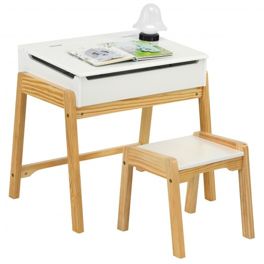 Children Activity Art Study Desk and Chair Set with Large Storage Space for Kids Homeschooling-White - Color: White - Minihomy