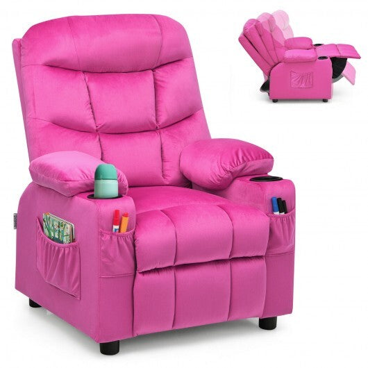 Kids PU Leather/Velvet Fabric Kids Recliner Chair with Cup Holders - Minihomy