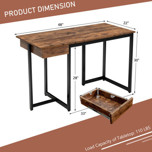 48" Computer Desk with Metal Frame and Adjustable Pads-Brown - Color: Brown - Minihomy