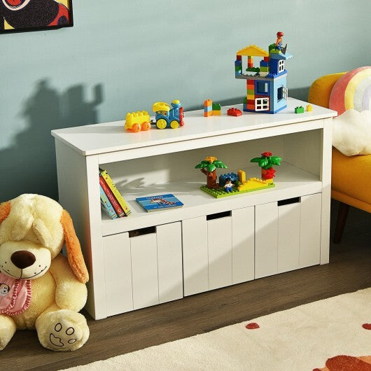 Kid Toy Storage Cabinet 3 Drawer Chest with Wheels Large Storage Cube Shelf - Color: White - Minihomy