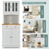 Kitchen Pantry Cabinet with Wood Top and Hutch-White - Minihomy