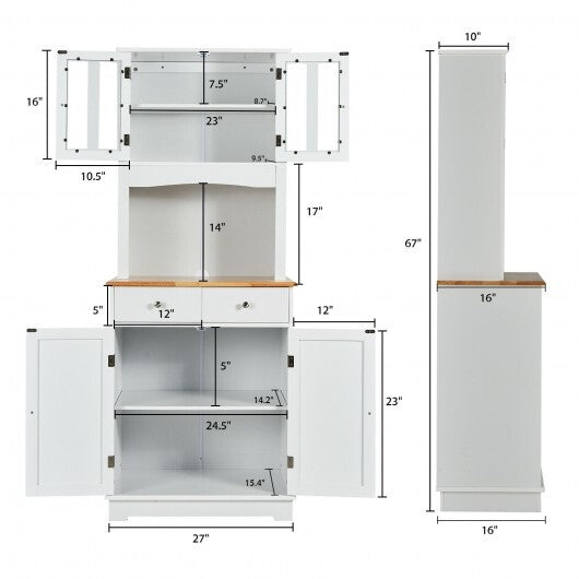 Kitchen Pantry Cabinet with Wood Top and Hutch-White - Minihomy