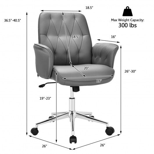 Modern Home Office Leisure Chair PU Leather Adjustable Swivel with Armrest-Gray - Color: Gray - Minihomy