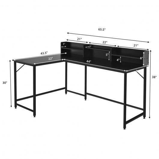 5.5 Inch L-shaped Computer Desk with Bookshelf-Black - Color: Black - Minihomy