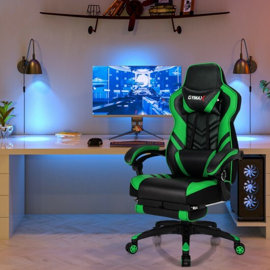 Adjustable Gaming Chair with Footrest for Home Office-Green - Color: Green - Minihomy