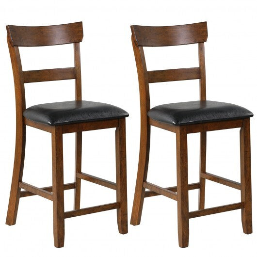 2 Pieces Counter Height Chair Set with Leather Seat and Rubber Wood Legs - Minihomy