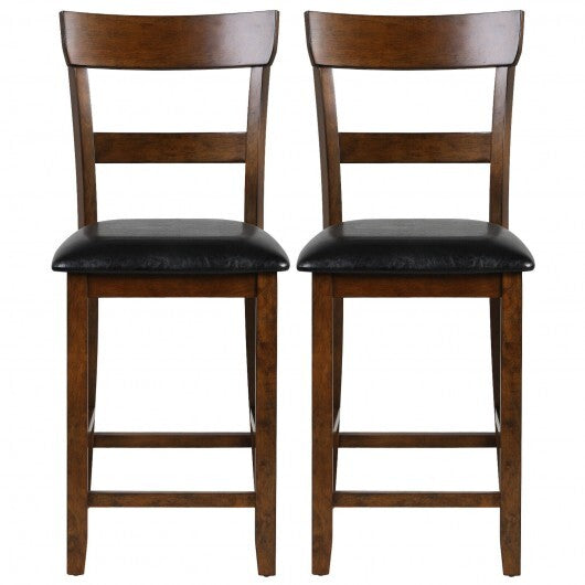 2 Pieces Counter Height Chair Set with Leather Seat and Rubber Wood Legs - Minihomy