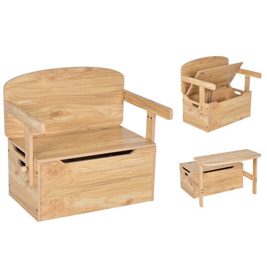 3-in-1 Kids Convertible Storage Bench Wood Activity Table and Chair Set-Natural - Color: Natural - Minihomy