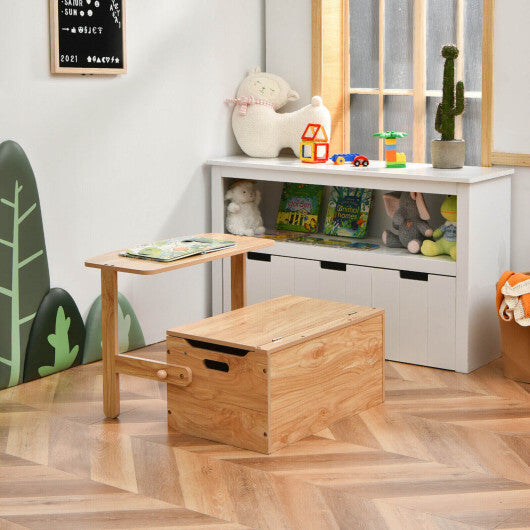 3-in-1 Kids Convertible Storage Bench Wood Activity Table and Chair Set-Natural - Color: Natural - Minihomy