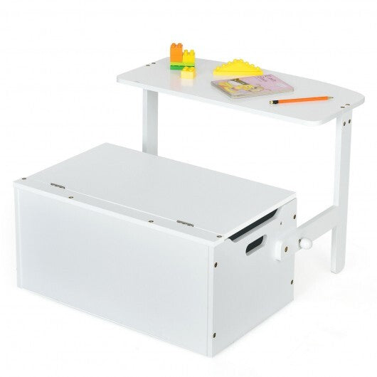 3-in-1 Kids Convertible Storage Bench Wood Activity Table and Chair Set-White - Color: White - Minihomy