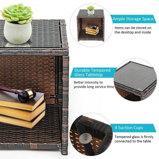 3 Pieces PE Rattan Wicker Furniture Set with Cushion Sofa Coffee Table for Garden-Turquoise - Color: Turquoise - Minihomy