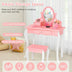 Kids Vanity Princess Makeup Dressing Table Stool Set with Mirror and Drawer-Pink - Color: Pink - Minihomy