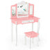 Kids Princess Vanity Table and Stool Set with Tri-folding Mirror and Drawer-Pink - Color: Pink - Minihomy