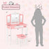 Kids Princess Vanity Table and Stool Set with Tri-folding Mirror and Drawer-Pink - Color: Pink - Minihomy