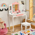 Kids Princess Vanity Table and Stool Set with Tri-folding Mirror and Drawer-White - Color: White - Minihomy