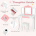 Kids Princess Vanity Table and Stool Set with Tri-folding Mirror and Drawer-White - Color: White - Minihomy