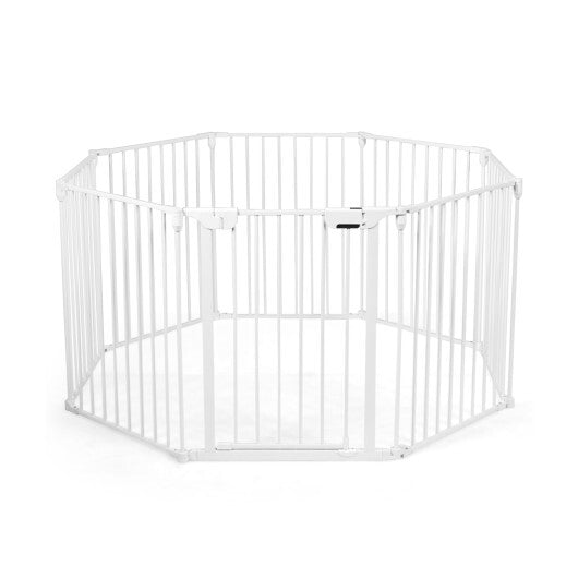 Adjustable  Panel Baby Safe Metal Gate Play Yard-White - Color: White - Minihomy