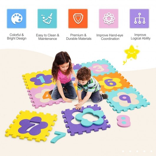 75 Pieces Baby Foam Interlocking Play Mat with Fence with Detachable Numbers - Minihomy