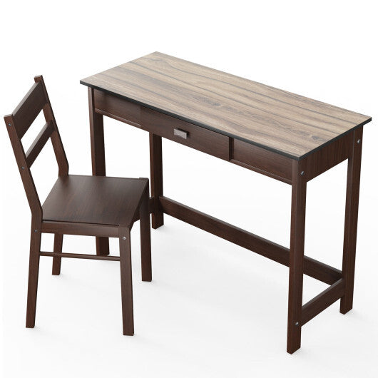 Kids Desk and Chair Set with Drawer-Walnut - Minihomy