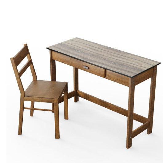 Kids Desk and Chair Set with Drawer-Walnut - Color: Walnut - Minihomy