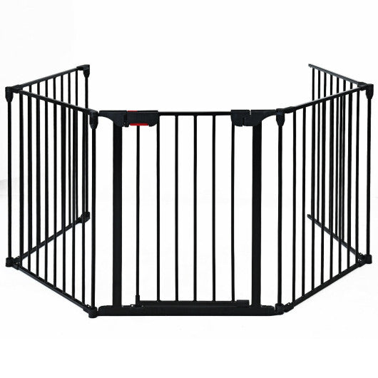 115 Inch Length 5 Panel Adjustable Wide Fireplace Fence-Black - Color: Black - Minihomy