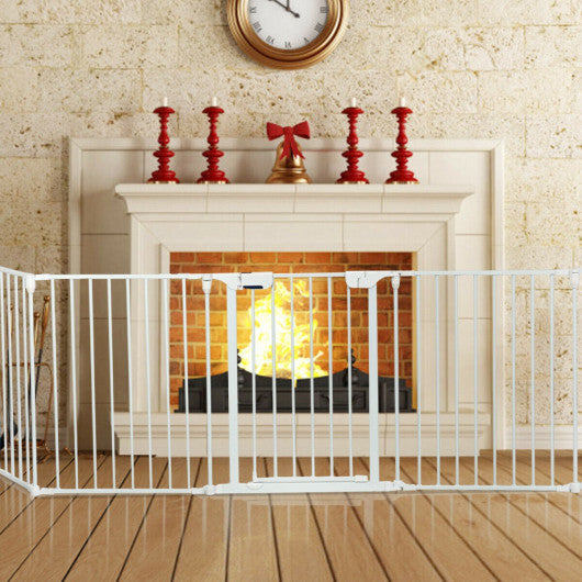 115 Inch Length 5 Panel Adjustable Wide Fireplace Fence-White - Color: White - Minihomy