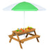 3-in-1 Kids Outdoor Picnic Water Sand Table with Umbrella Play Boxes - Color: Green - Minihomy