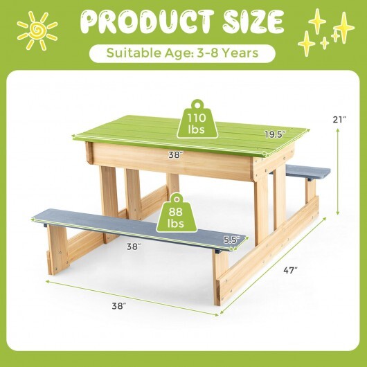 3-in-1 Outdoor Wooden Kids Water Sand Table with Play Boxes - Color: Natural - Minihomy