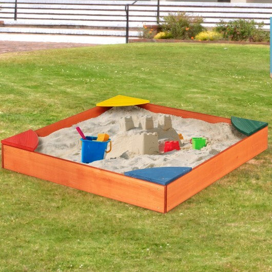 Kids Outdoor Wooden Backyard Sandbox with Built-in Corner Seating - Color: Multicolor - Minihomy