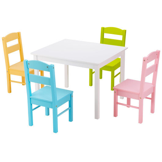 5 pcs Kids Pine Wood Table Chair Set-Clear - Color: Multicolor - Minihomy