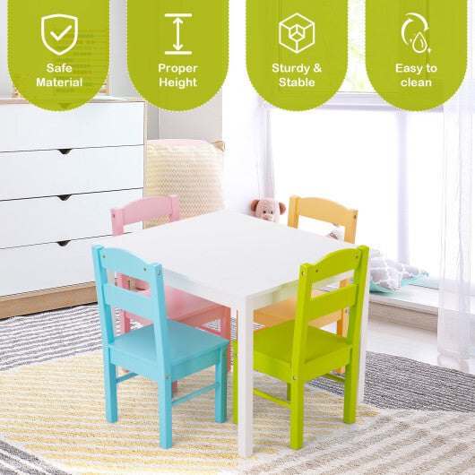 5 pcs Kids Pine Wood Table Chair Set-Clear - Color: Multicolor - Minihomy