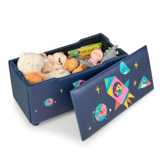 Kids Wooden Upholstered Toy Storage Box with Removable Lid-Navy - Color: Navy - Minihomy