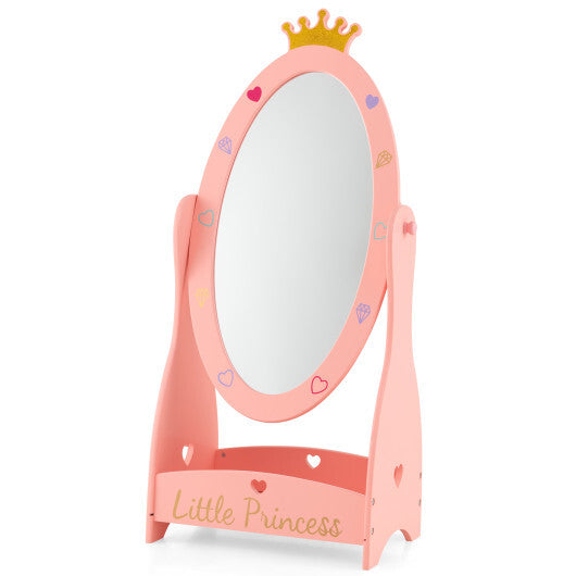 Kids Full Length Mirror with 360 Degree Rotatable Design and Shelf-Pink - Color: Pink - Minihomy