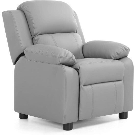 Kids Deluxe Headrest  Recliner Sofa Chair with Storage Arms-Gray - Color: Gray - Minihomy