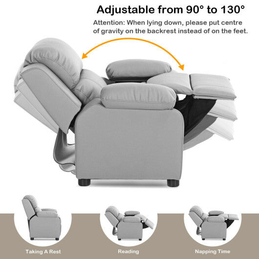 Kids Deluxe Headrest  Recliner Sofa Chair with Storage Arms-Gray - Color: Gray - Minihomy