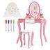 Kids Vanity Table and Stool Set with 360? Rotating Mirror and Whiteboard-Pink - Color: Pink - Minihomy