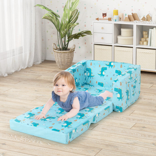 Kids Recliner Sofa Converts to Sleeper Bed for Boys Girls-Blue - Color: Blue - Minihomy