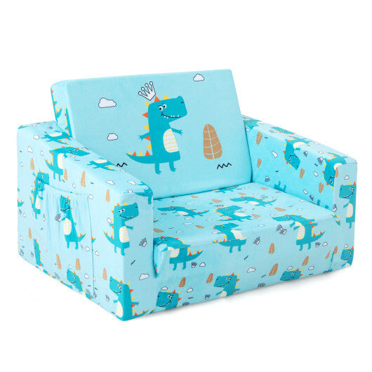 Kids Recliner Sofa Converts to Sleeper Bed for Boys Girls-Blue - Color: Blue - Minihomy