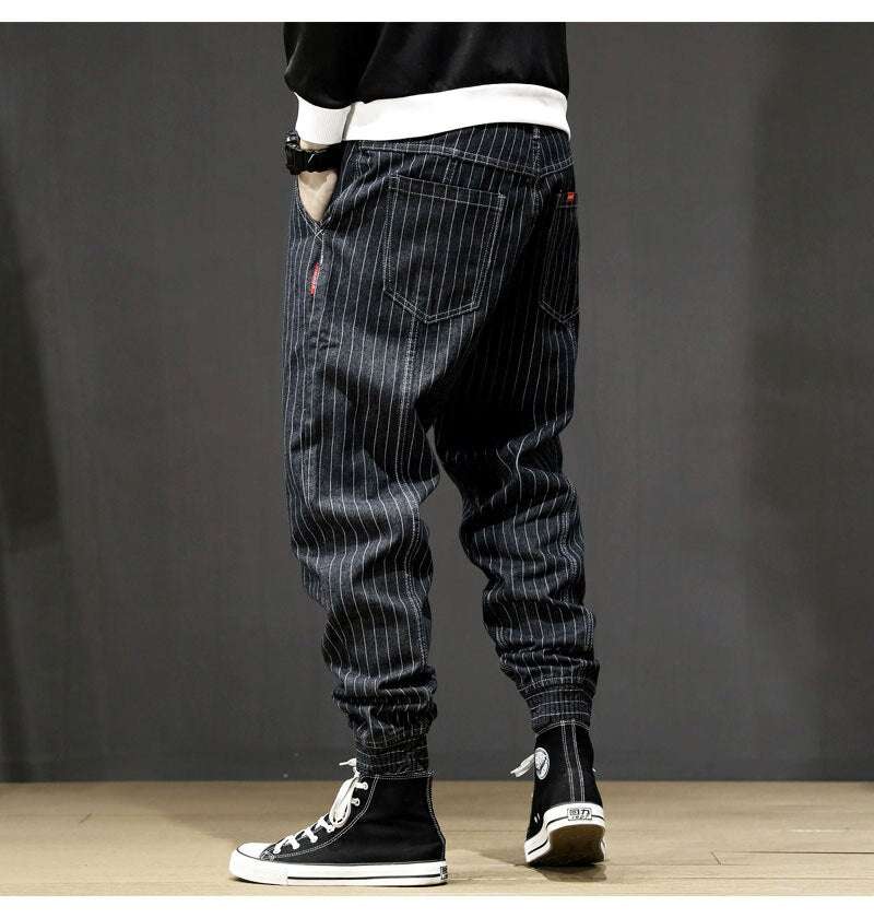 Japanese Style Men Jeans Stripe Designer Casual Denim Cargo Pants Men - Minihomy