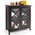 Freestanding Kitchen Buffet Cabinet with Glass Doors and Adjustable Shelf-Brown - Minihomy