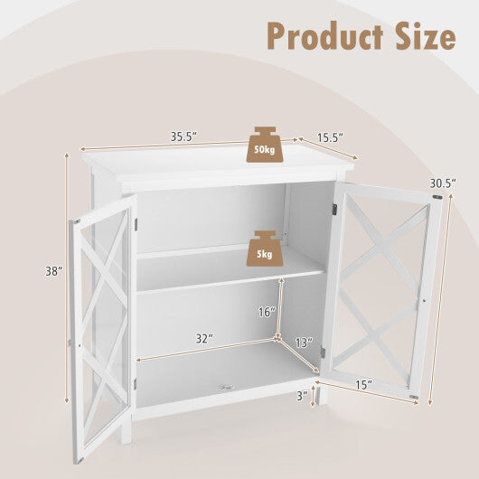 Freestanding Kitchen Buffet Cabinet with Glass Doors and Adjustable Shelf-Brown - Minihomy