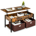 Lift Top Coffee Table Central Table with Drawers and Hidden Compartment for Living Room-Rustic Brown - Minihomy