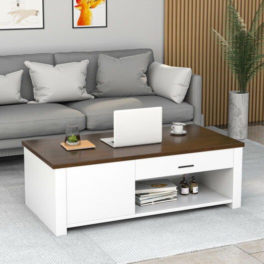 Modern Coffee Table with Front Back Drawers and Compartments for Living Room - Minihomy