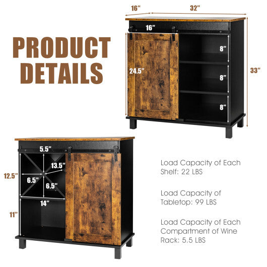 Industrial Storage Cabinet with Sliding Barn Door-Rustic Brown - Minihomy