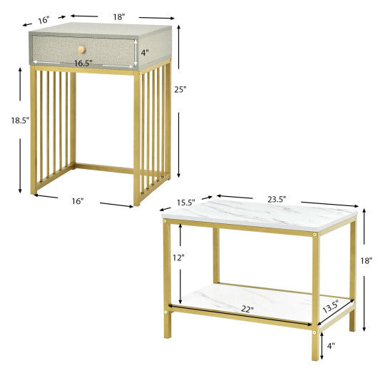 2 Pieces Modern Nesting Coffee Table Set with Drawer and Shelf-White - Minihomy