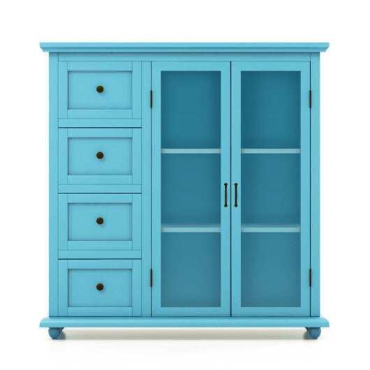 Buffet Sideboard Table Kitchen Storage Cabinet with Drawers and Doors-Blue - Minihomy